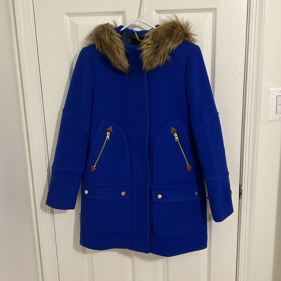 J. Crew Chateau Italian Stadium Cloth Wool Fur Parka Regal Brunswick Blue Size 2 - Picture 8 of 16